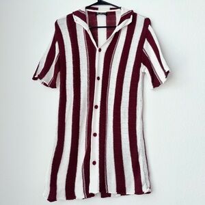 RNT23 Medium Maroon & White Striped Polo Collar Shirt